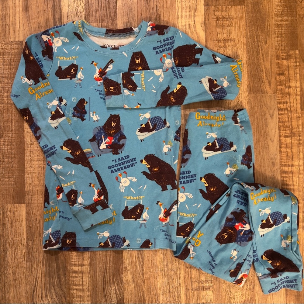 Books To Bed Blue Bear Print Kids Pajamas